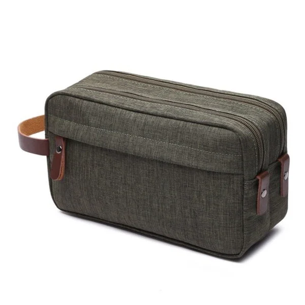 Trousse de toilette pour homme en toile imperméable de couleur unie vert