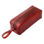 Petite trousse de maquillage en cuir rouge bordeaux