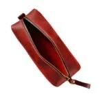 Petite trousse de maquillage en cuir rouge bordeaux intérieur